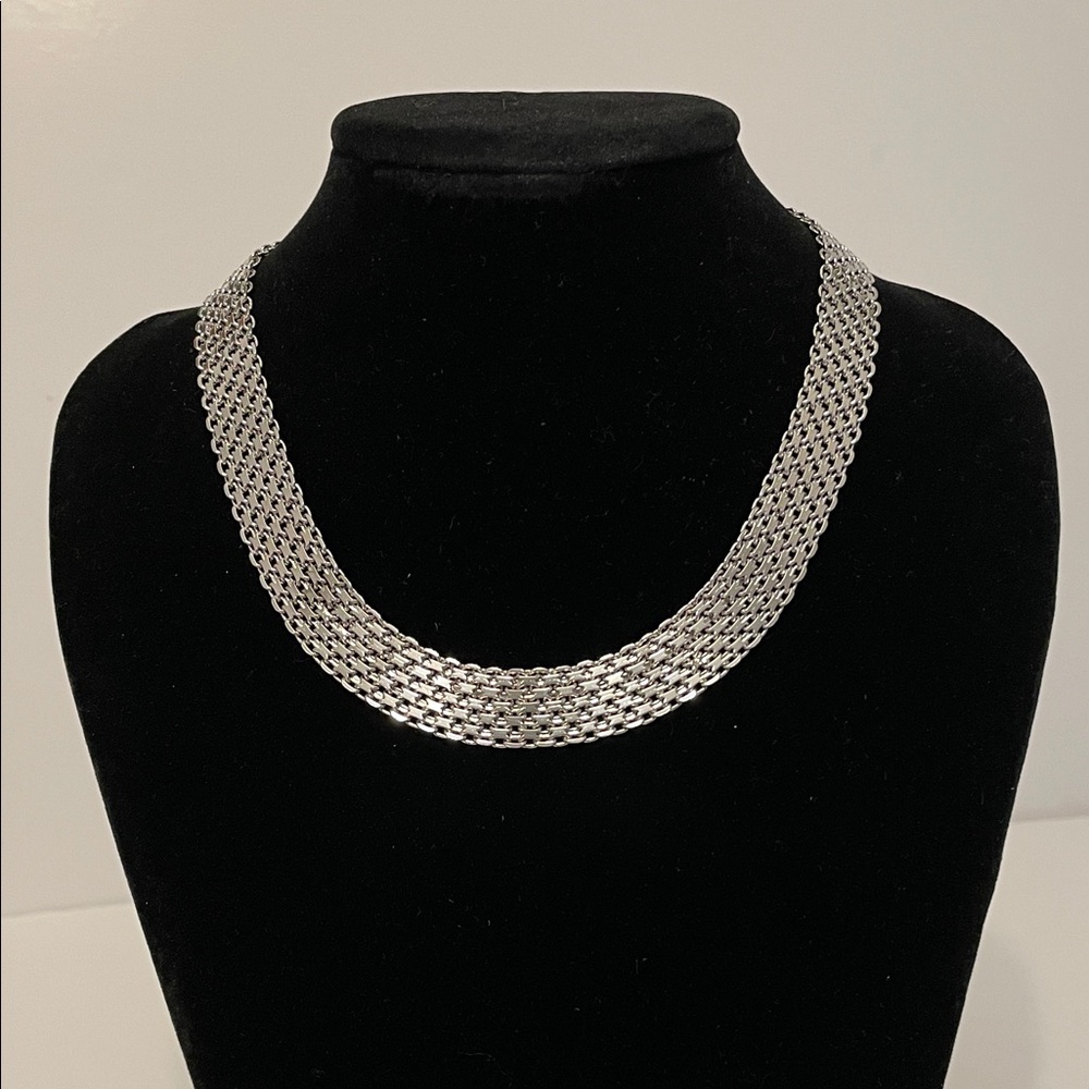 Bronzoro Italy 18K White Gold Plated Mesh Weave/ Panther Link Necklace